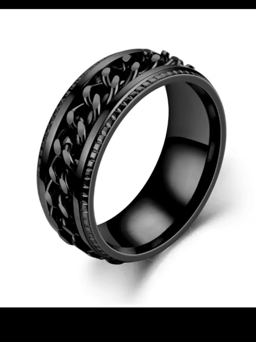 Black Chain-Detail Spinner Ring